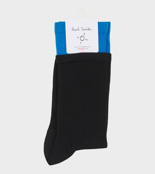 Double Cuff Socks Black/Blue