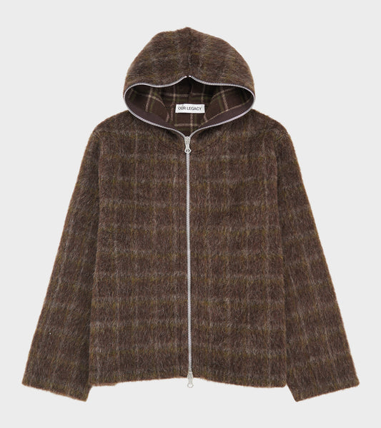 Full Zip Hood Dorf Check Hairy Wool