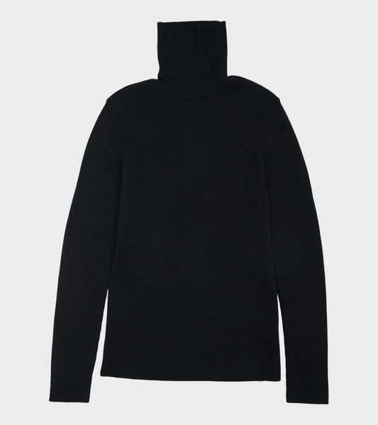 Merino Rib Roll Neck Black