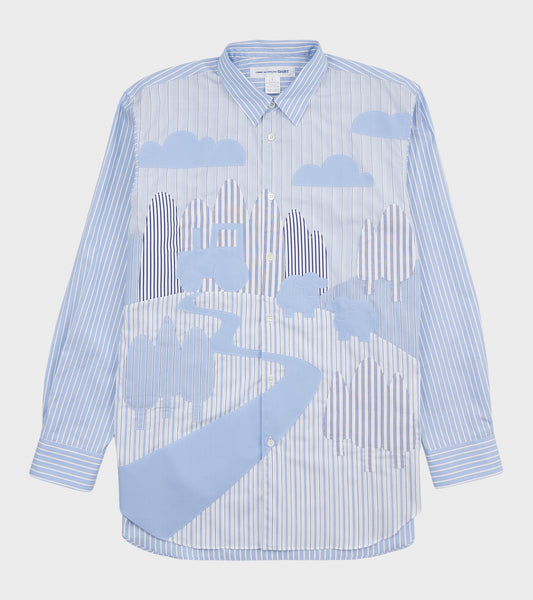 Striped Farmlife Patchwork Shirt Light Blue/White