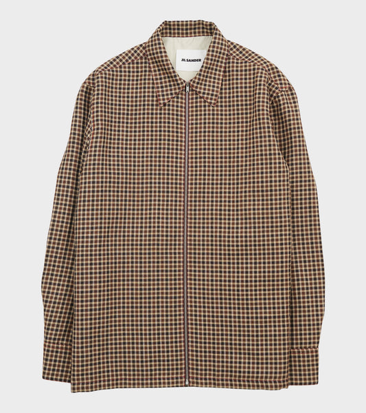Light Wool Linen Micro Check Shirt Hazelnut Mouline