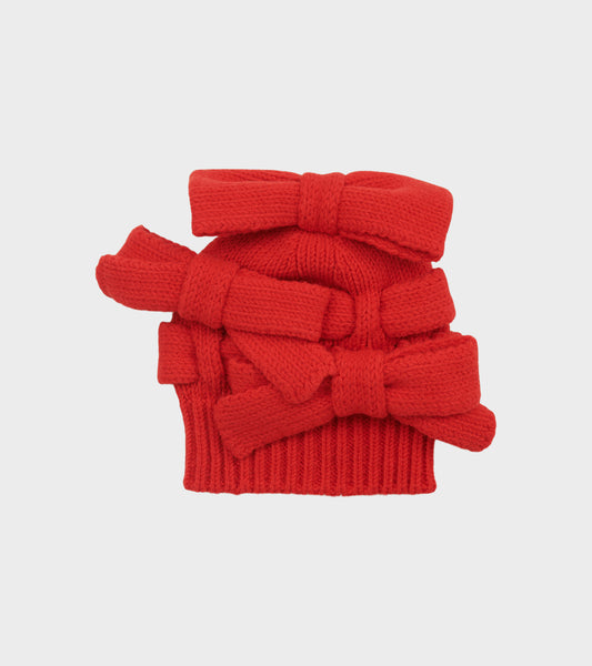 Knit Hat With Bows Red
