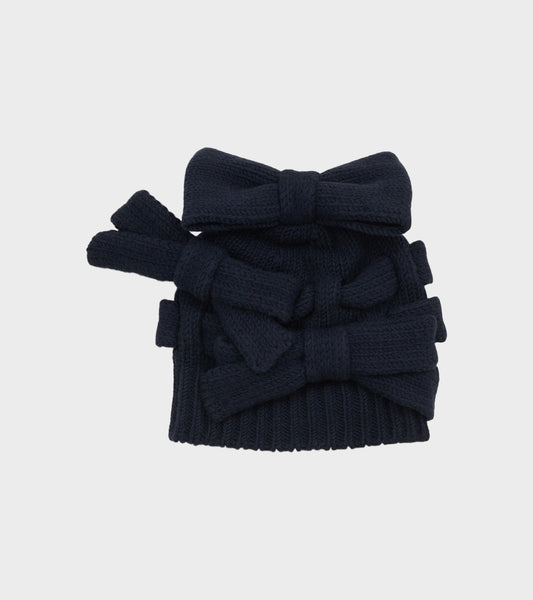 Knit Hat With Bows Navy