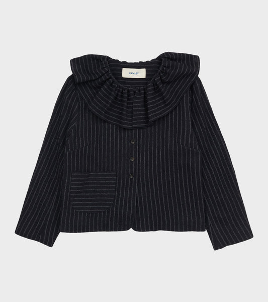 Japanese Striped Boucle Ruffle Lillie Jacket Navy/Grey