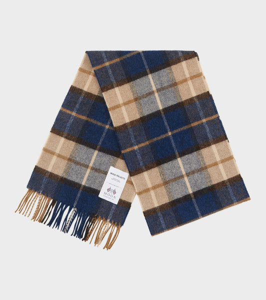 Norse Moon Merino Lambswool Checked Scarf Estate Blue