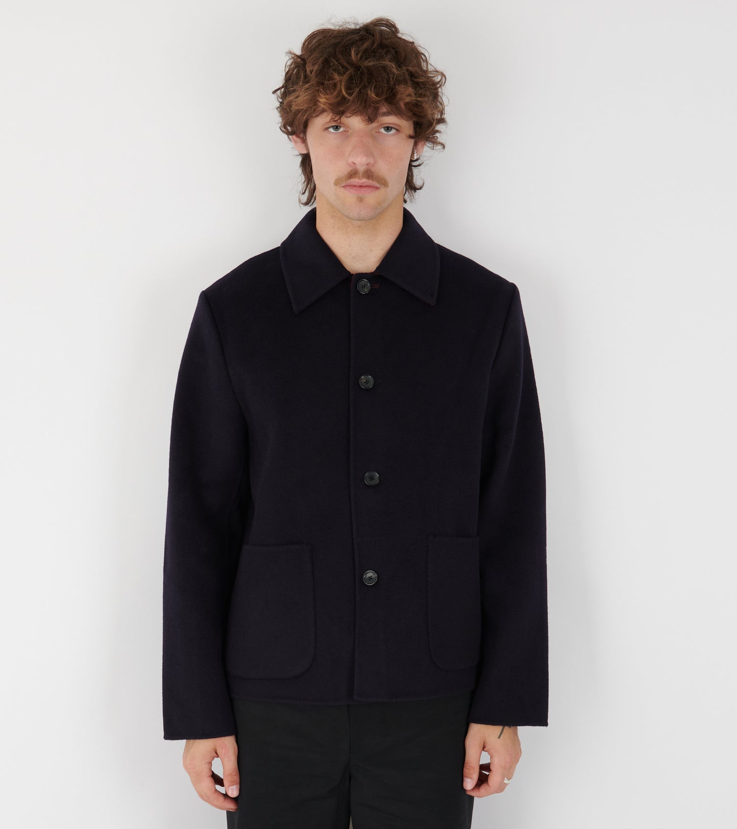 Short Wool Blend Coat Navy