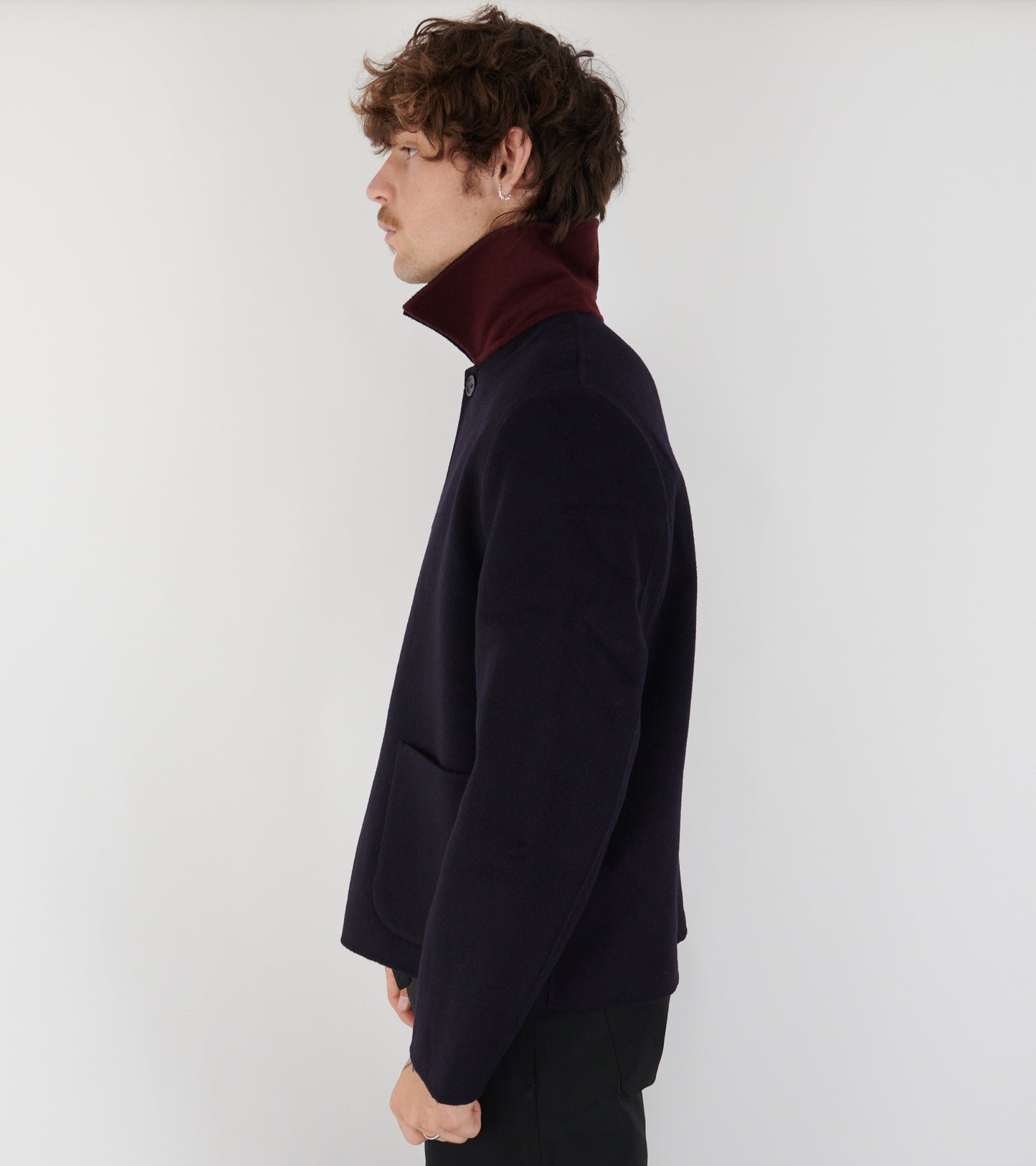 Short Wool Blend Coat Navy
