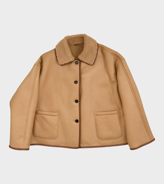 Leather Back Curly Avis Jacket Tan