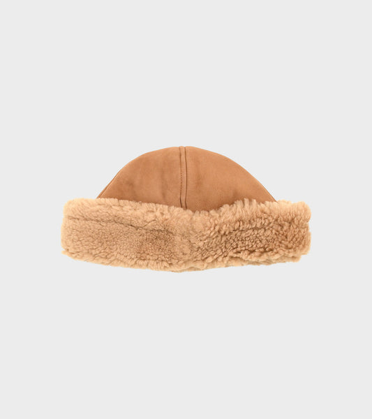 Suede Back Curly Hair Cap Tan