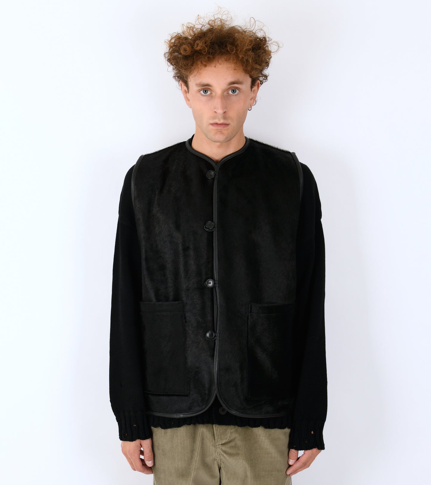 Hair On Leather Hide River Vest Black