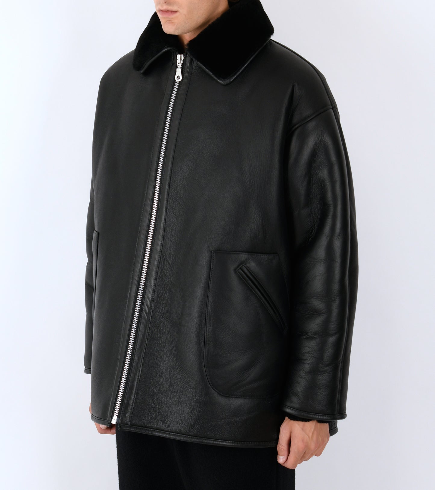 Leather Back Straight Hair Ronny Jacket Black