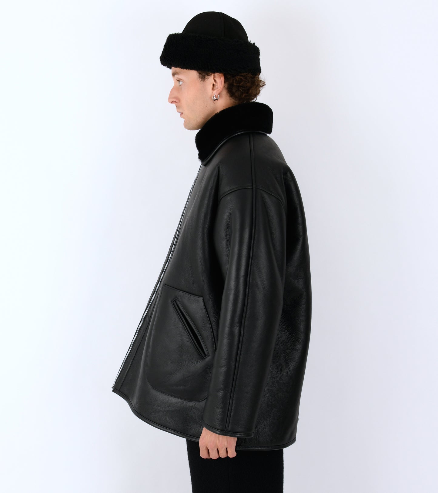 Leather Back Straight Hair Ronny Jacket Black
