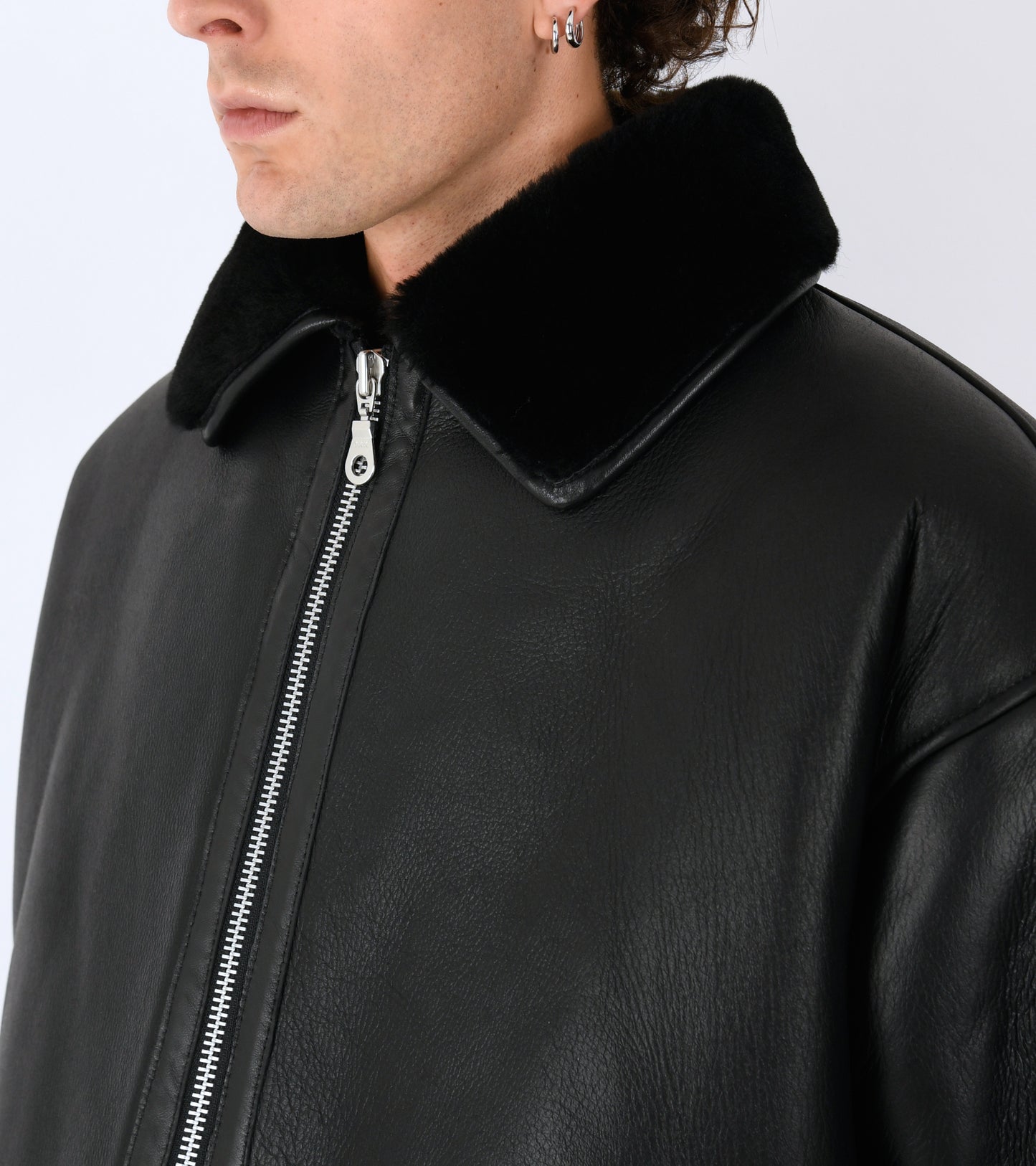 Leather Back Straight Hair Ronny Jacket Black