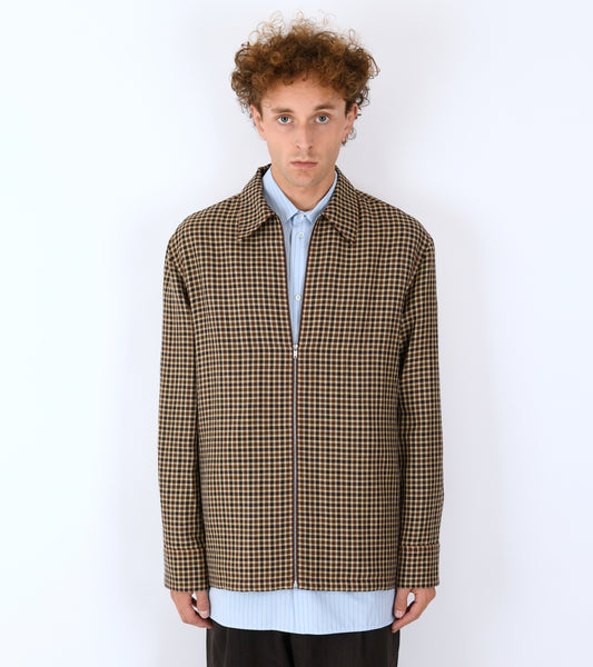 Light Wool Linen Micro Check Shirt Hazelnut Mouline
