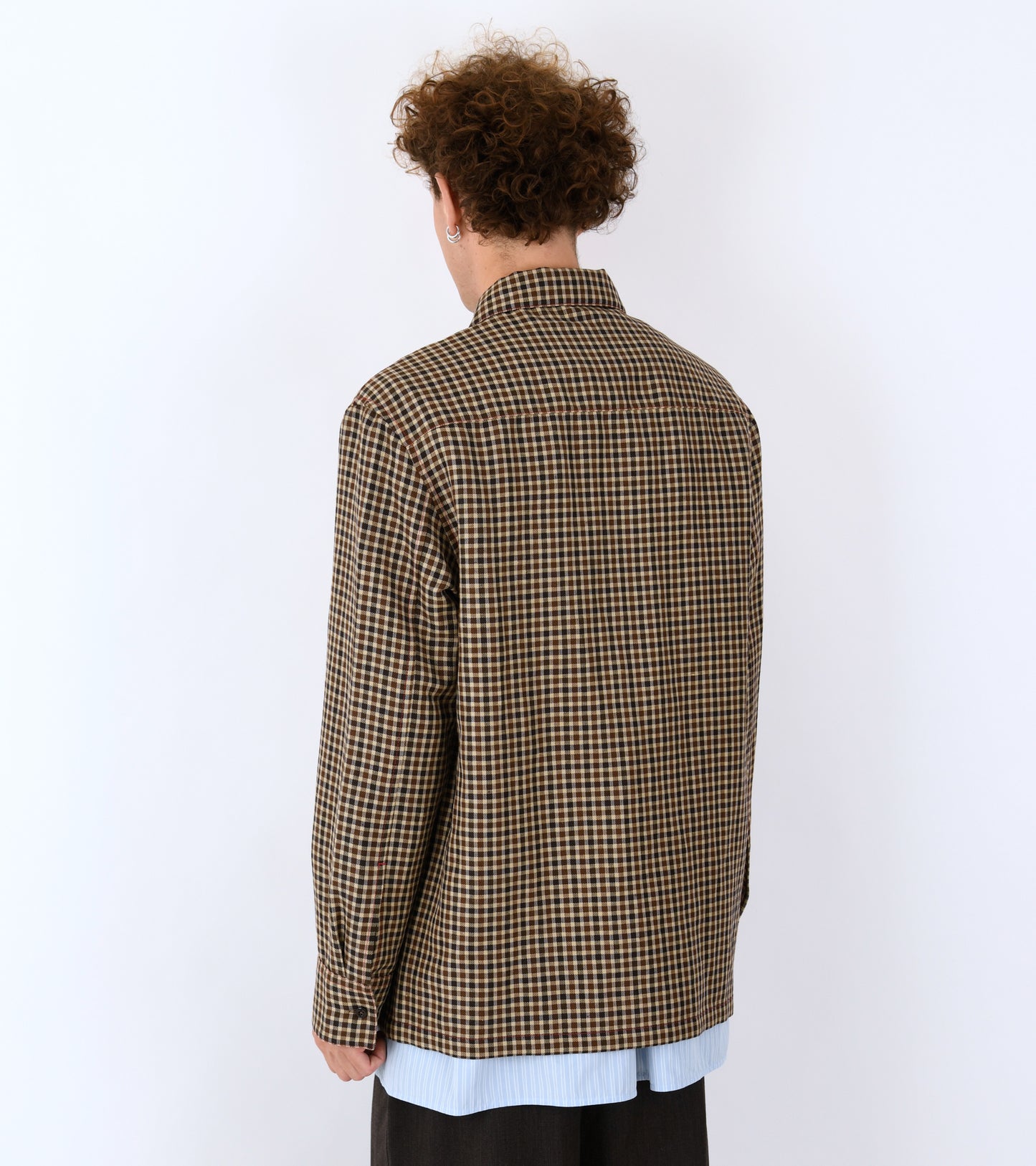 Light Wool Linen Micro Check Shirt Hazelnut Mouline