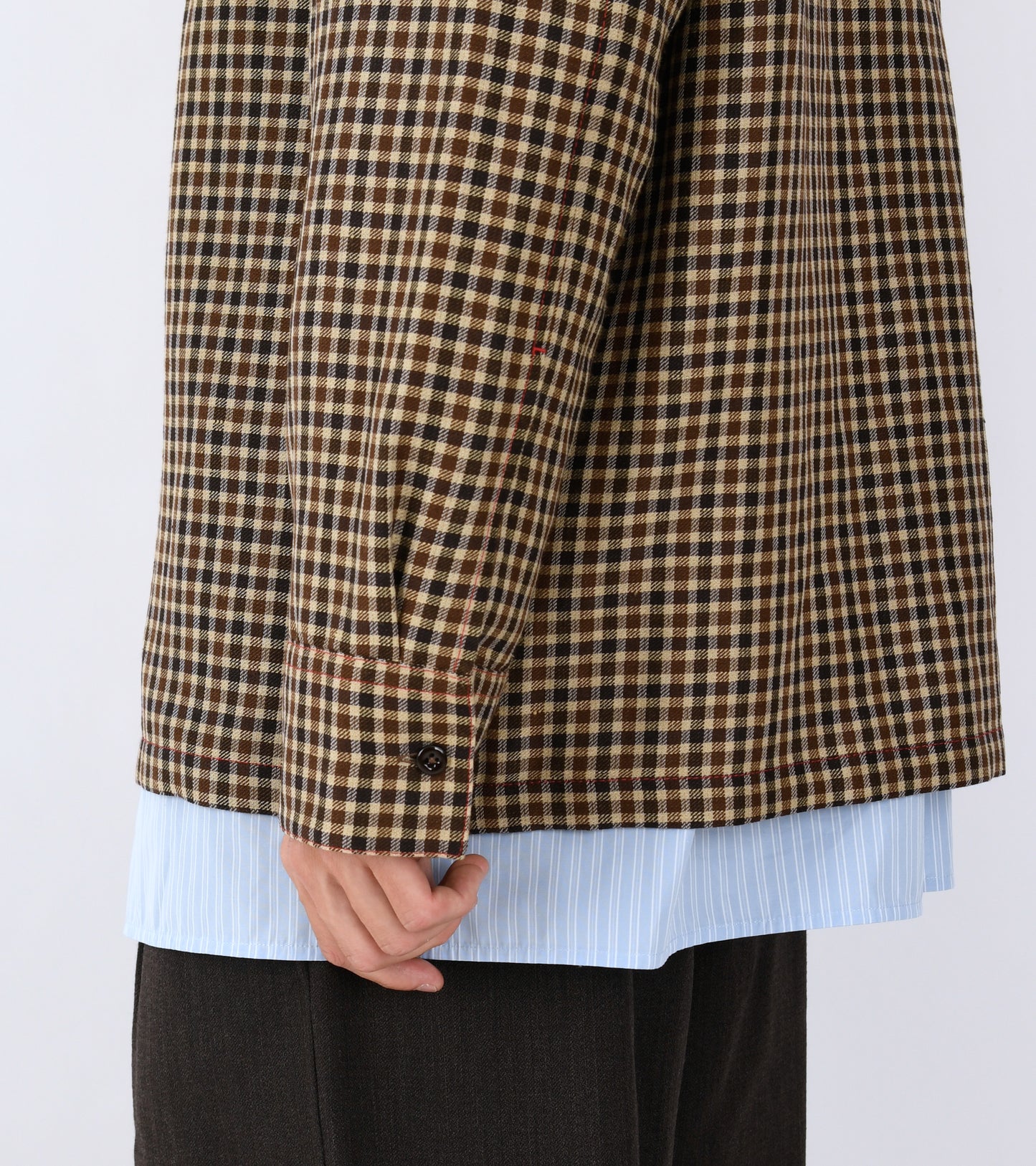 Light Wool Linen Micro Check Shirt Hazelnut Mouline