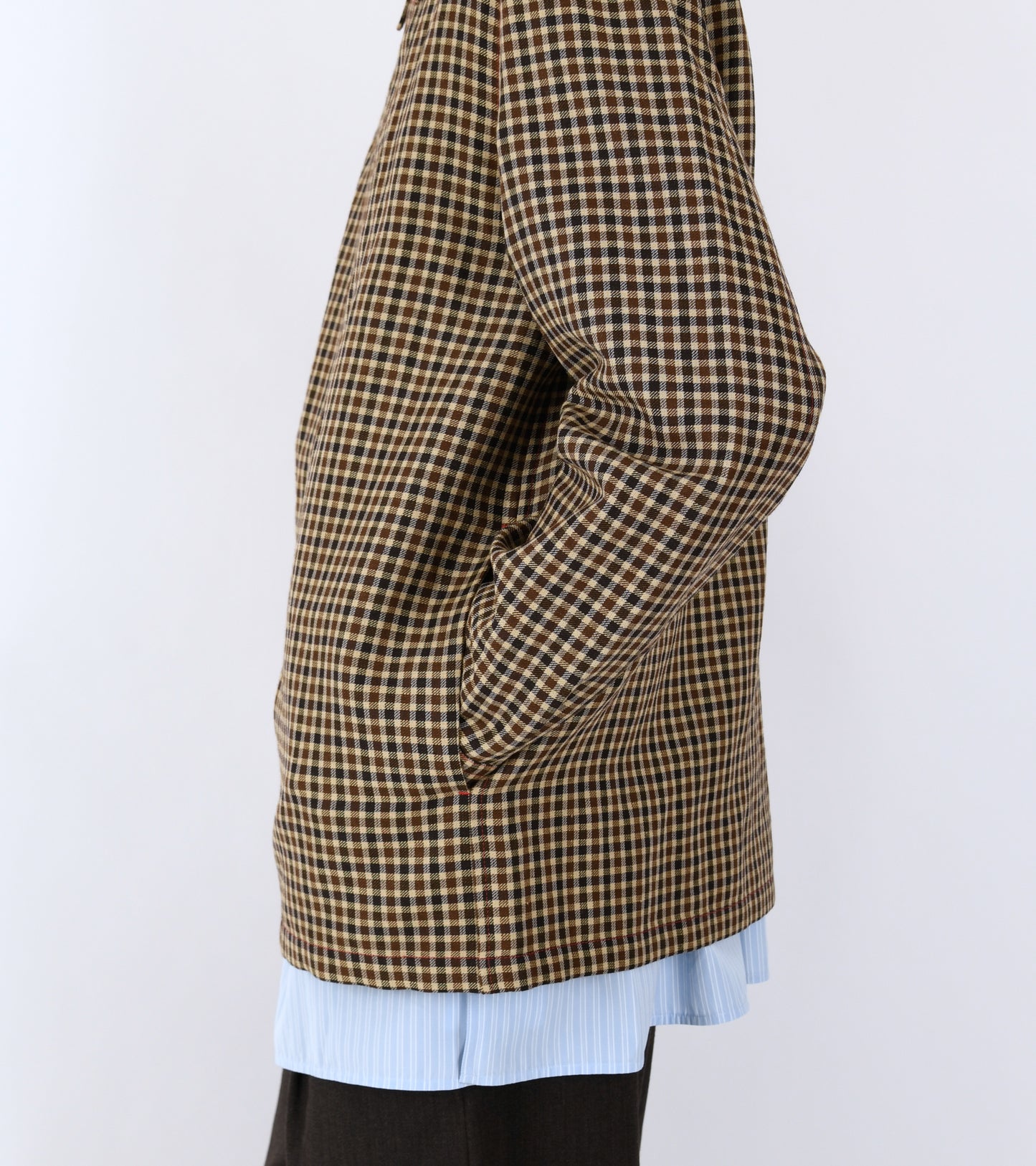 Light Wool Linen Micro Check Shirt Hazelnut Mouline