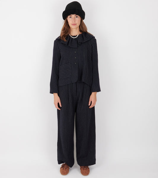 Japanese Striped Boucle Mara Trouser Navy/Grey