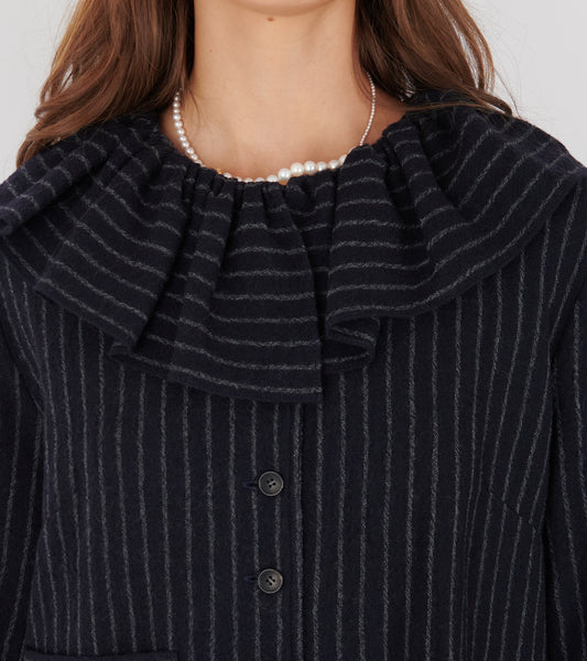 Japanese Striped Boucle Ruffle Lillie Jacket Navy/Grey
