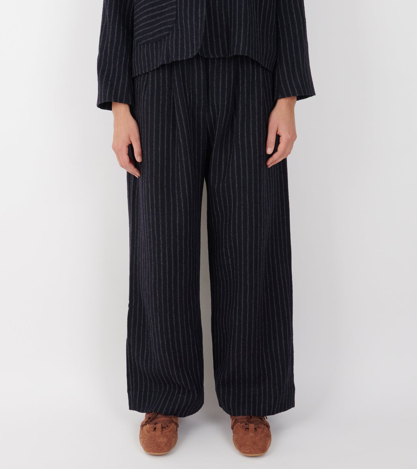 Japanese Striped Boucle Mara Trouser Navy/Grey