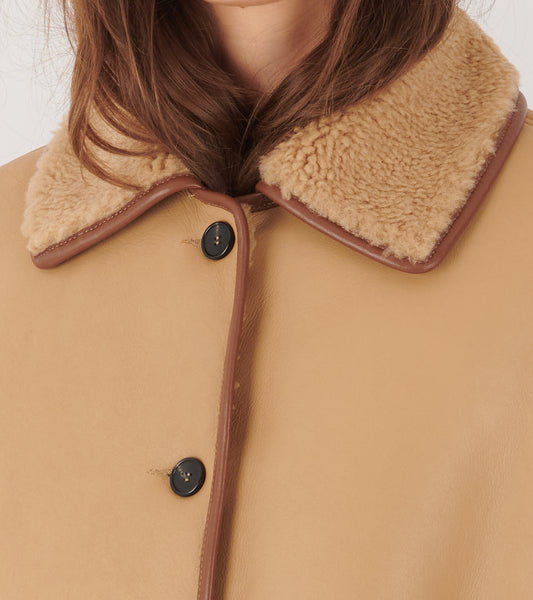 Leather Back Curly Avis Jacket Tan