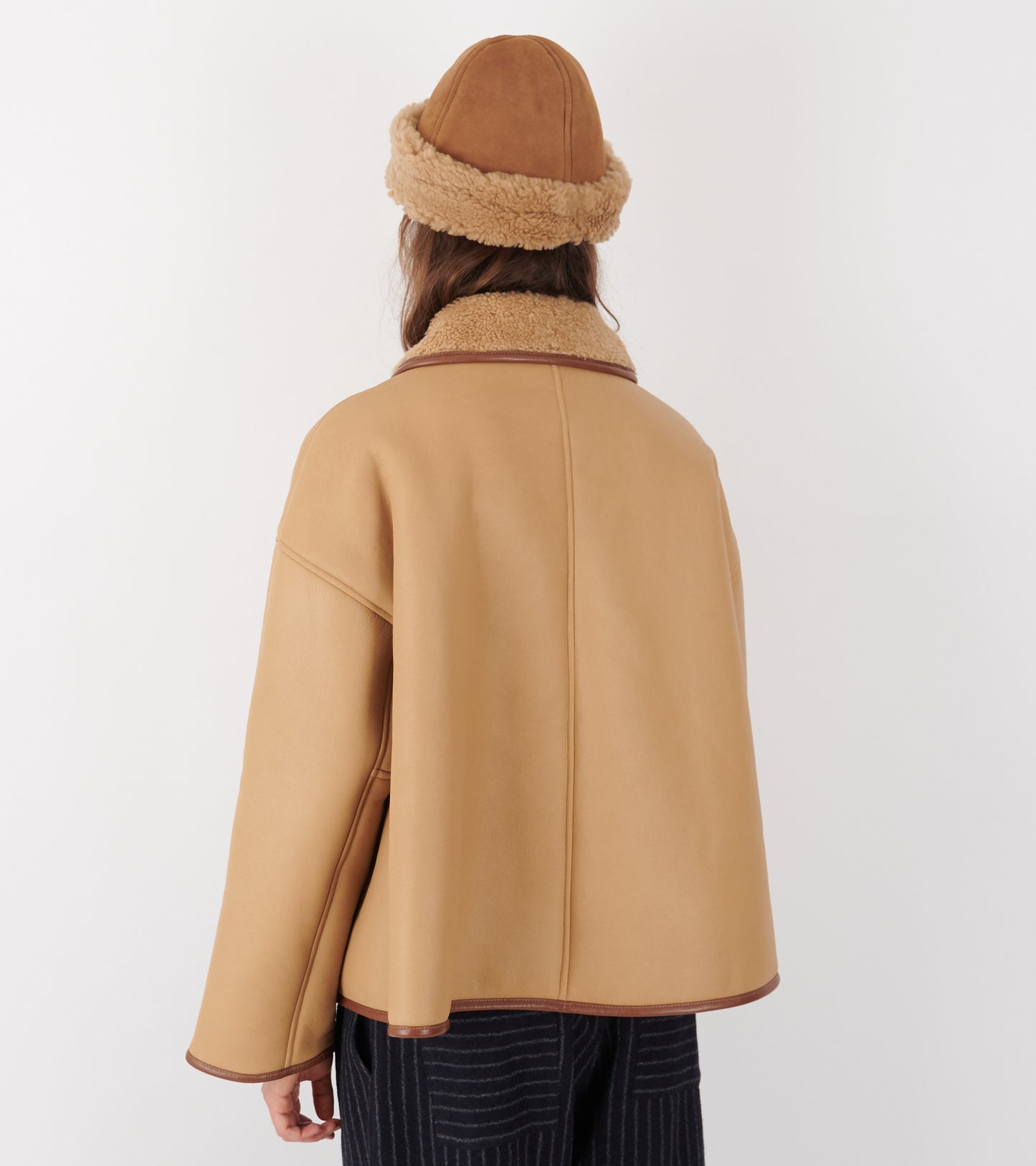 Leather Back Curly Avis Jacket Tan