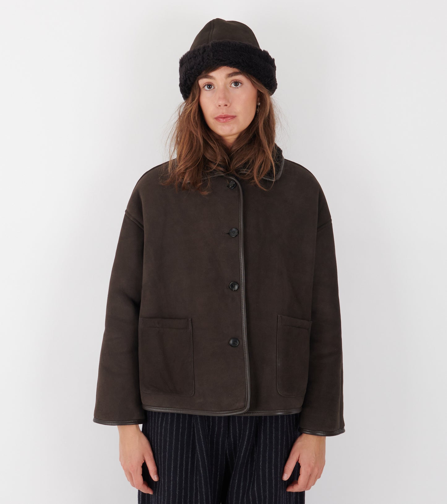 Suede Back Curly Hair Avis Jacket Chocolate