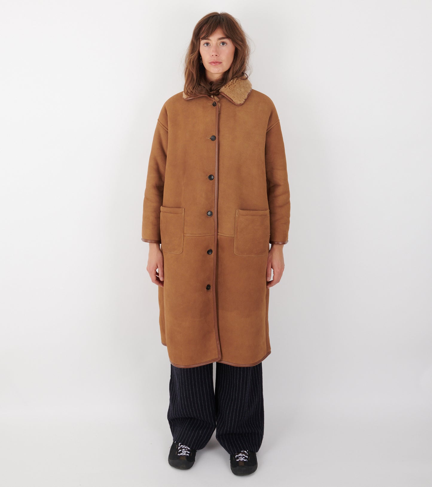 Sheepskin Suede Curly Roo Coat Tan