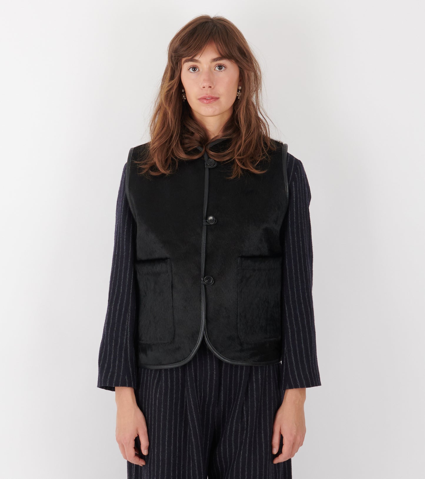 Hair On Leather Hide Ella Vest Black