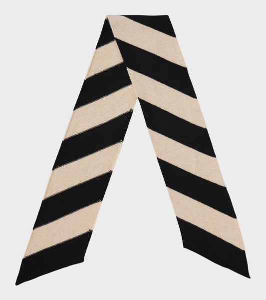 Small Diagonal Stripe Scarf Black/Oatmeal