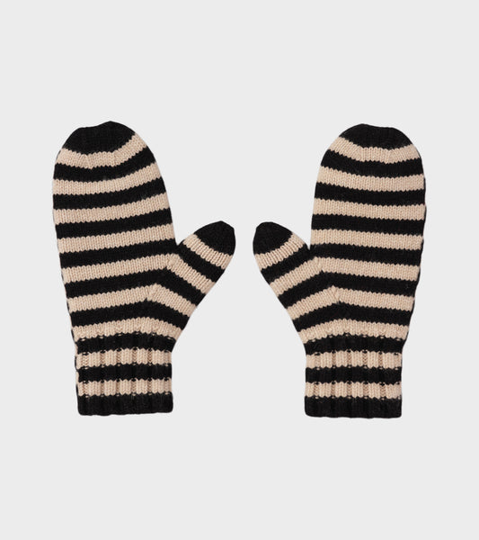 Felted Stripe Mittens Black/Oatmeal