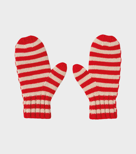 Felted Stripe Mittens Poppy/Oatmeal