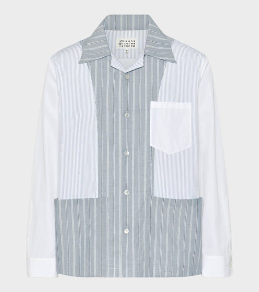 Patchwork Pinstriped Shirt White/Blue