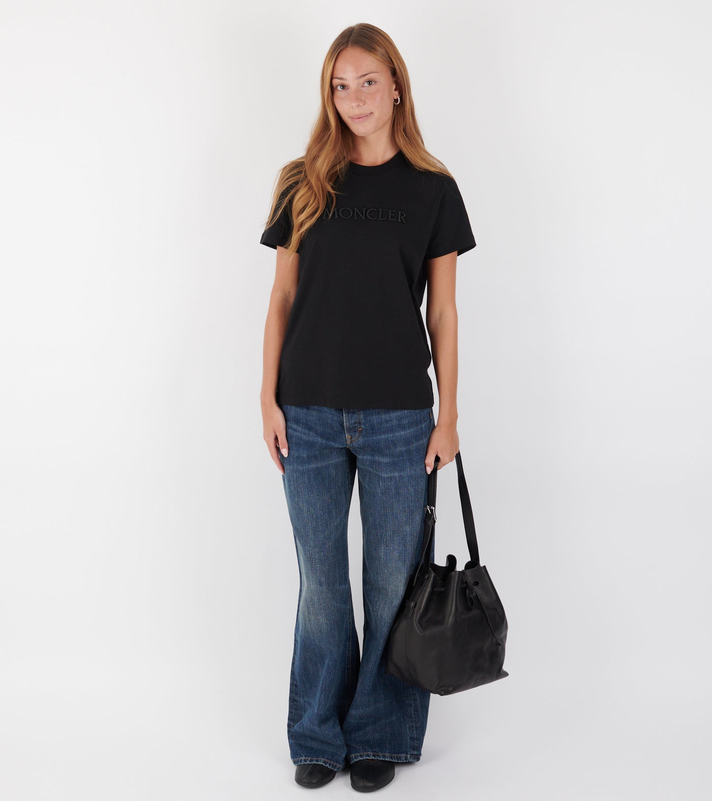 Embroidered Tonal Logo Cotton T-shirt Black