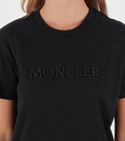 Embroidered Tonal Logo Cotton T-shirt Black