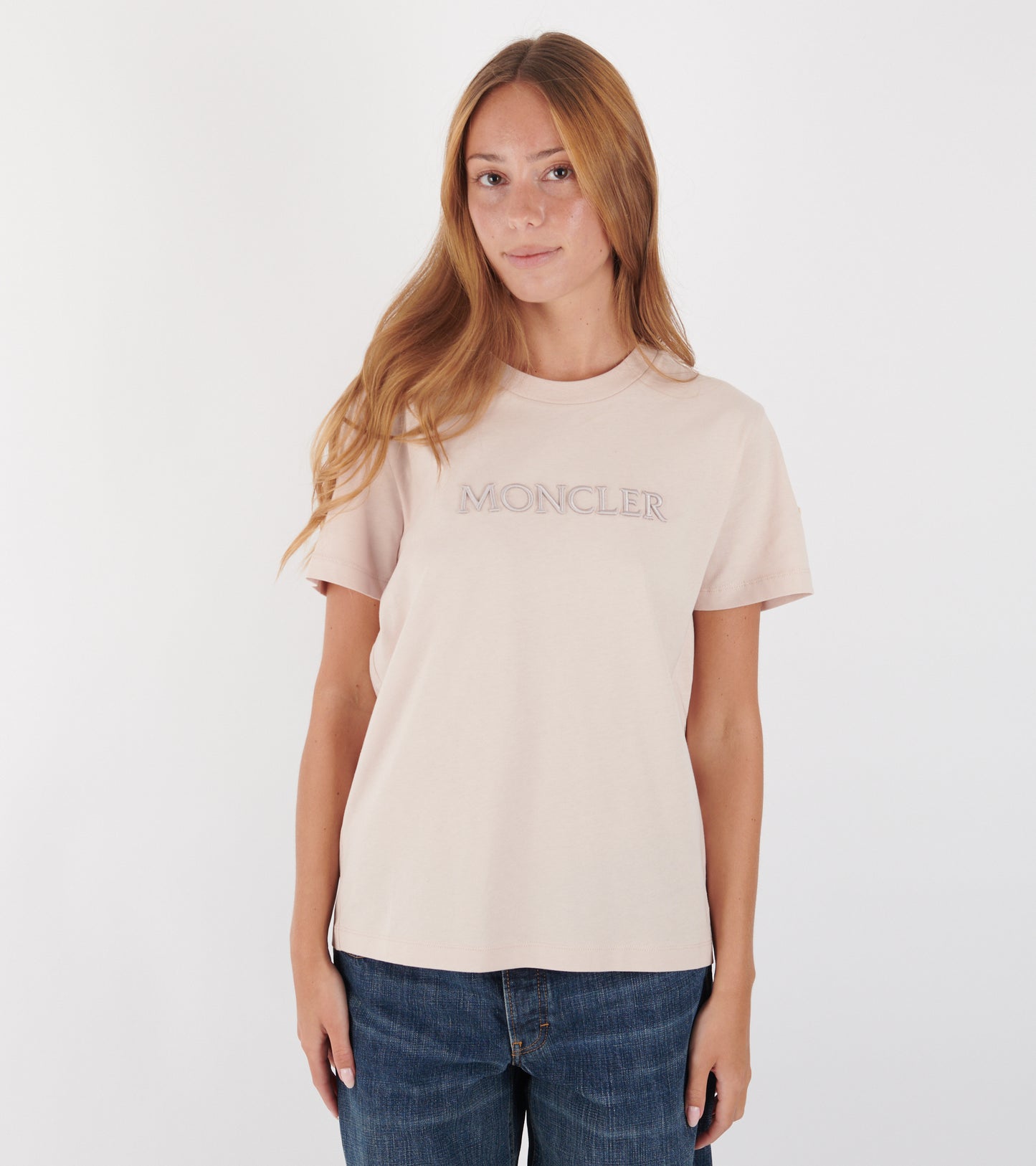 Embroidered Tonal Logo Cotton T-shirt Pink