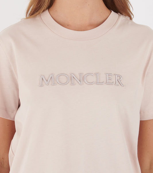 Embroidered Tonal Logo Cotton T-shirt Pink