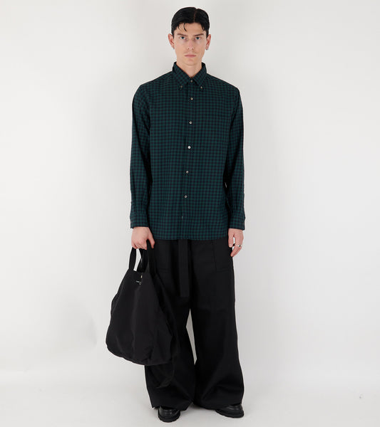 Button Down Wool Plaid Shirt Navy/Green