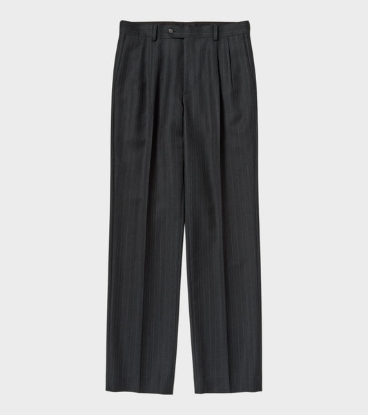 Bluefaced Wool Two-Tuck Slacks Navy Stripes