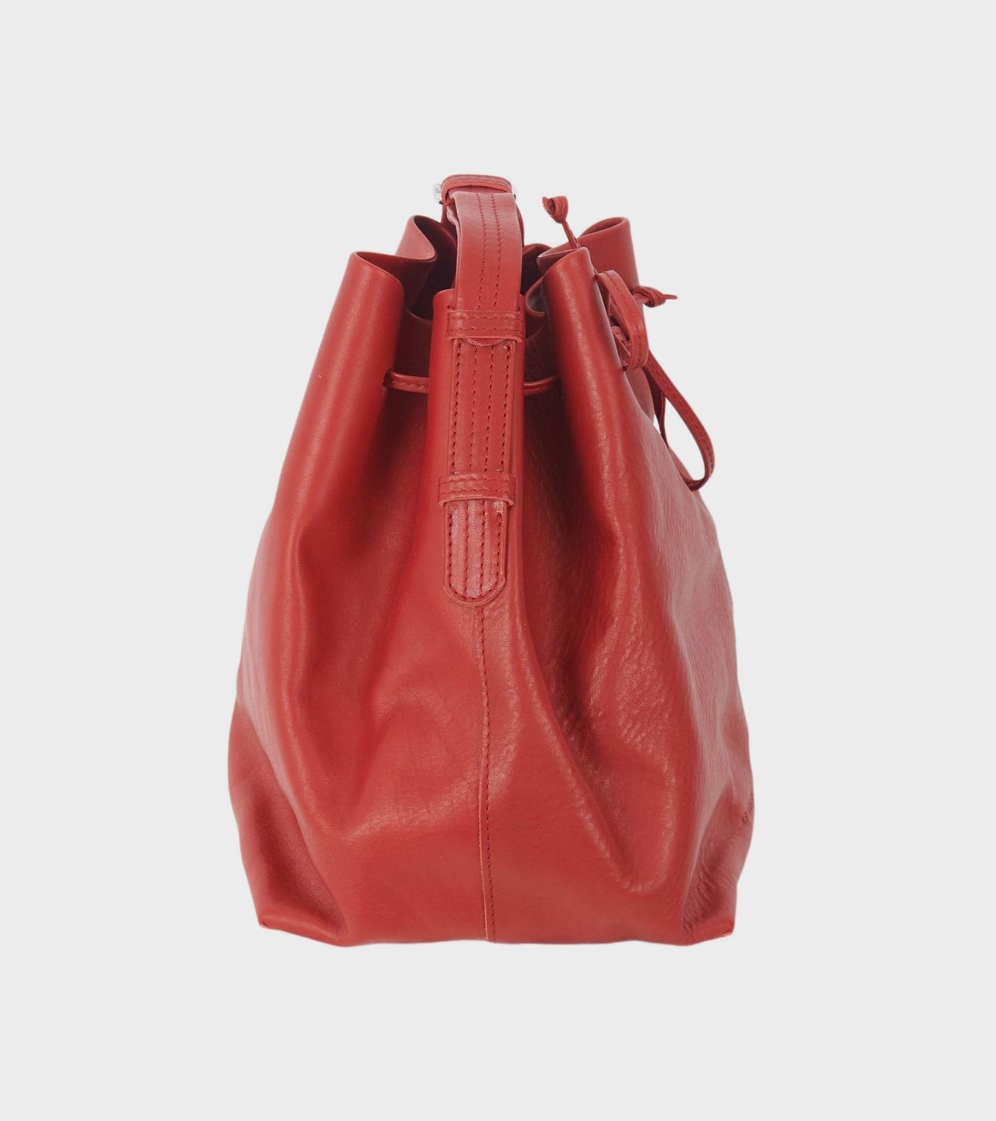 Full Grain Leather Bucket Bag Red