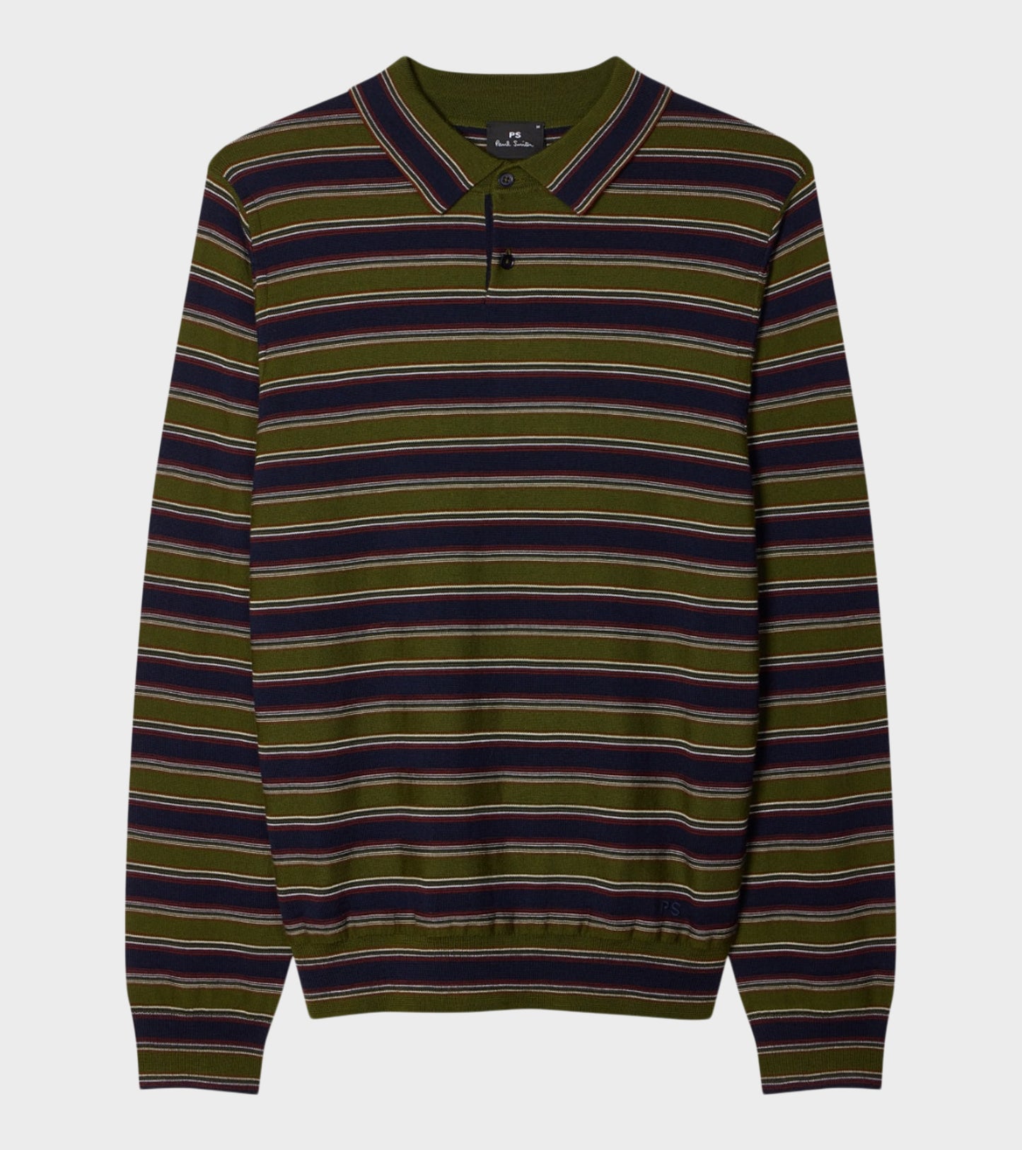 Merino Polo Shirt Green and Navy Stripe