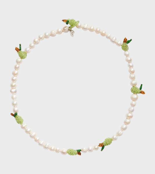 Multi Pearl Pear Necklace Green/Brown/White
