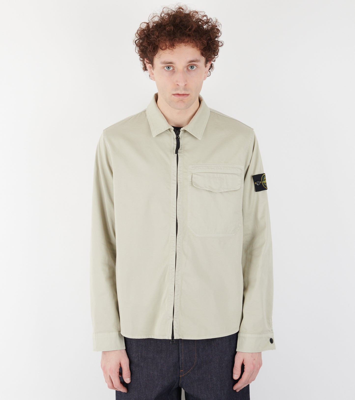 Cotton Zip Overshirt Beige