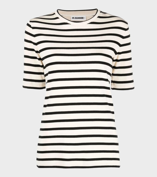 Ribbed Cotton Jersey Stripe T-shirt Open Grey