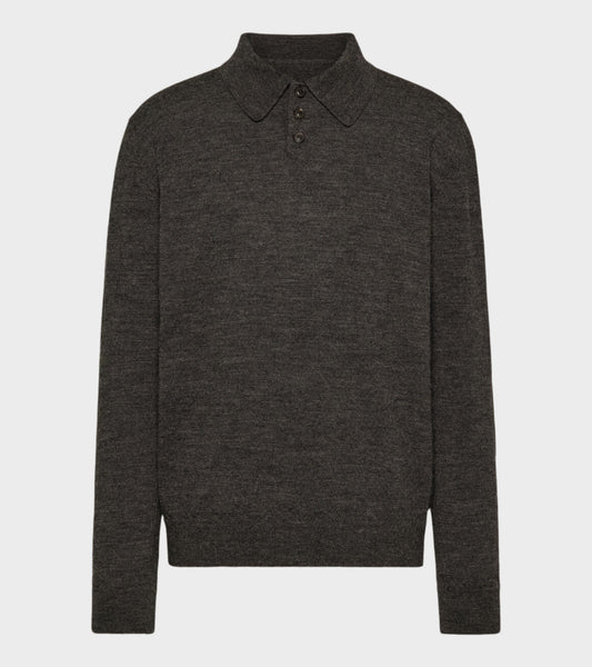 Elbow Patch Wool Polo Charcoal