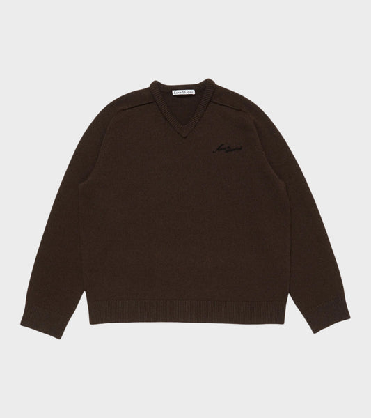 Wool V-neck Sweater Dark Brown