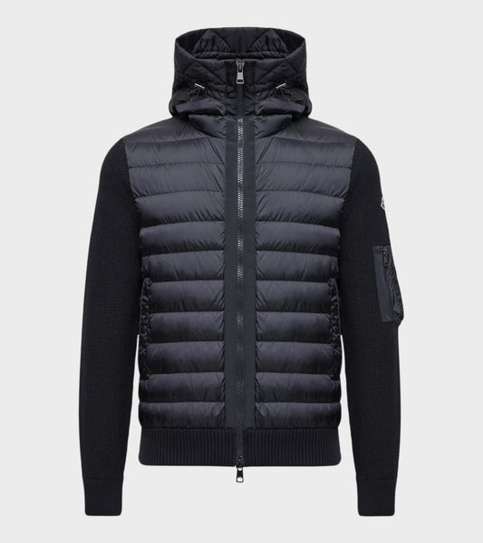 Hooded Wool Knit Cardigan Tricot Navy Blue