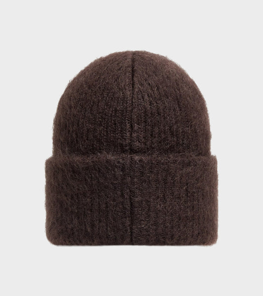 Mohair Wool Blend Beanie Dark Brown