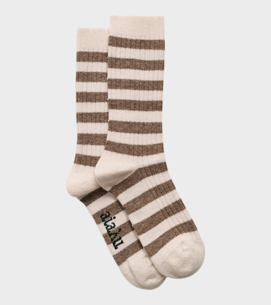 Striped Cashmere Sock Mix Beige