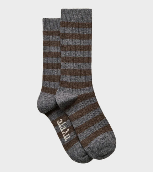 Striped Cashmere Sock Mix Grey